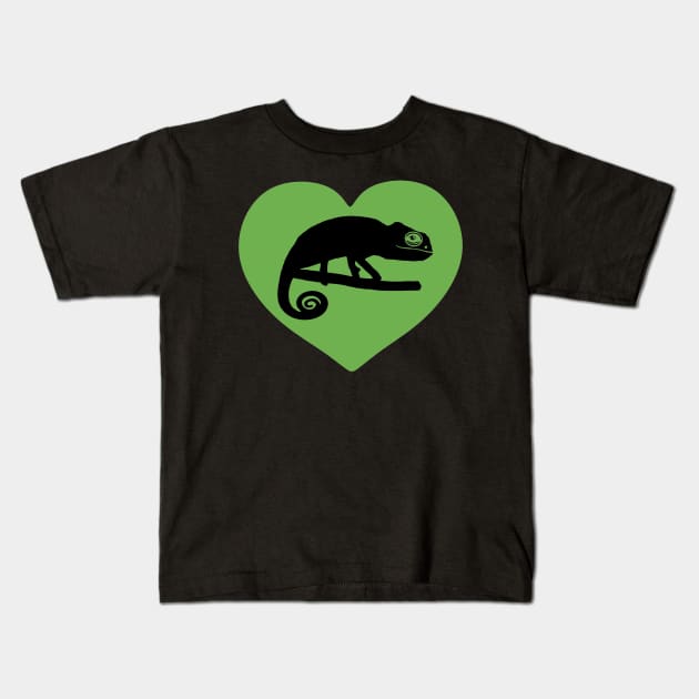 Green Cute Chameleon Heart for Chameleon Lovers Kids T-Shirt by Mochi Merch